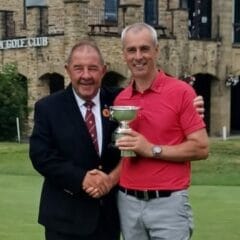 John Kennedy receiving the Durham Seniors Championship trophy