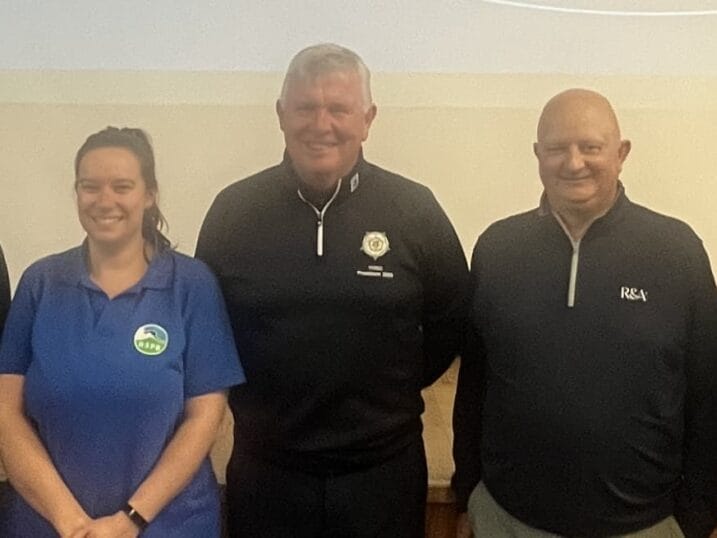 l-r Tom Young (The Environment Partnership), Marie Athorn (RSPB/R&A Partnership), Martin Greaves (YUGC president), Paul Woodham (R&A sustainable agronomy lead) and Jonathan Gaunt (Gaunt Golf Design)