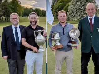 Emyr Jones (Vale of Llangollen captain), John Jones (Vale of Llangollen president), Matt Peacock, Lewis Harrison and Huw Williams (Wrexham captain)