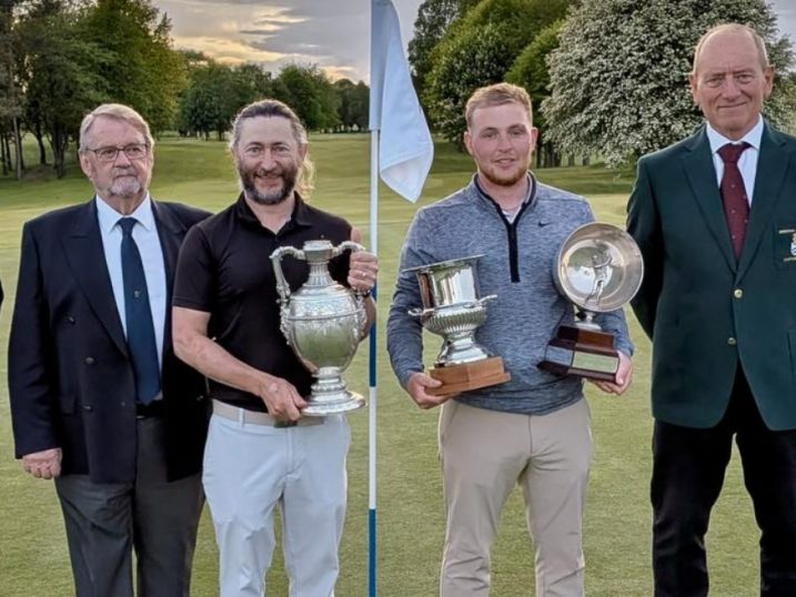 Emyr Jones (Vale of Llangollen captain), John Jones (Vale of Llangollen president), Matt Peacock, Lewis Harrison and Huw Williams (Wrexham captain)