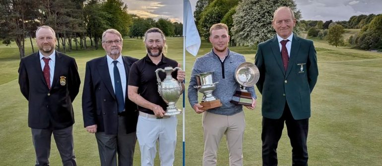 Emyr Jones (Vale of Llangollen captain), John Jones (Vale of Llangollen president), Matt Peacock, Lewis Harrison and Huw Williams (Wrexham captain)