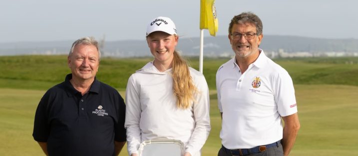 Plastic Processing's Paddy Connolly and Seaton Carew captain Peter Bianco present Millie Hixon with the trophy (Image credit: Michael Cartwright)