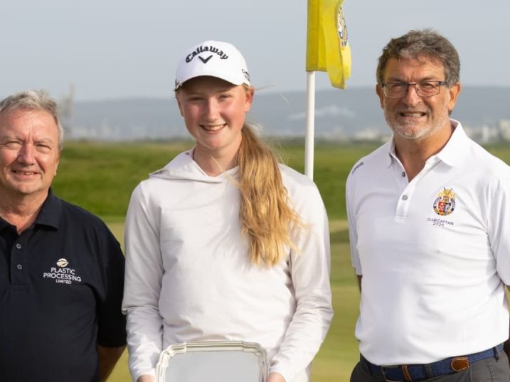 Plastic Processing's Paddy Connolly and Seaton Carew captain Peter Bianco present Millie Hixon with the trophy (Image credit: Michael Cartwright)
