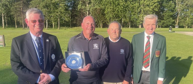 YUGC president Bruce Light, Sand Moor captain Paul Cornish, Sand Moor team manager Chris Jones, and Ripon City captain James Towler